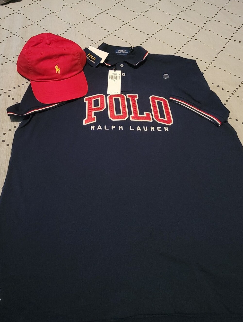 LARGE Ralph Lauren Polo shirt with red Polo cap.